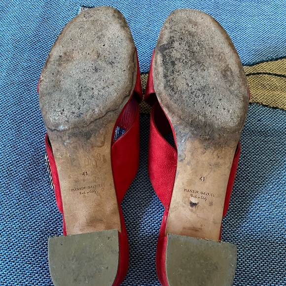 Mansur Gavriel Cross Strap Suede Red Mule Shoe - Picture 7 of 7